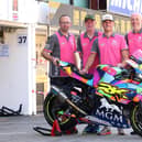 Burrows Engineering/RK Racing team owner John Burrows with Davey Todd and team members Simon Otterson and Robert Burrows. Picture: Stephen Davison/Pacemaker Press