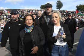Sinn Fein President Mary Lou McDonald and Northern Ireland First Minister Michelle O'Neill attend a community event in support of the Garvaghy Road residents on Saturday