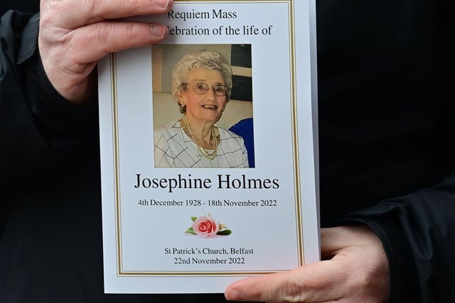 Pacemaker Press 22/11/22
Family and Friends at the funeral of Josie Holmes  who died aged 93 , at St Patrick’s Church in Belfast on Tuesday.
Josie the mother of TV presenter Eamonn Holmes.
Pic Colm Lenaghan/Pacemaker 