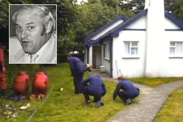 Gardai at the scene of the murder of Seamus McAvoy (pictured inset)