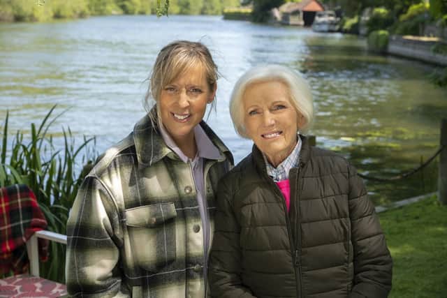 Mel Giedroyc and Mary Berry by the River Thames in Buckinghamshire