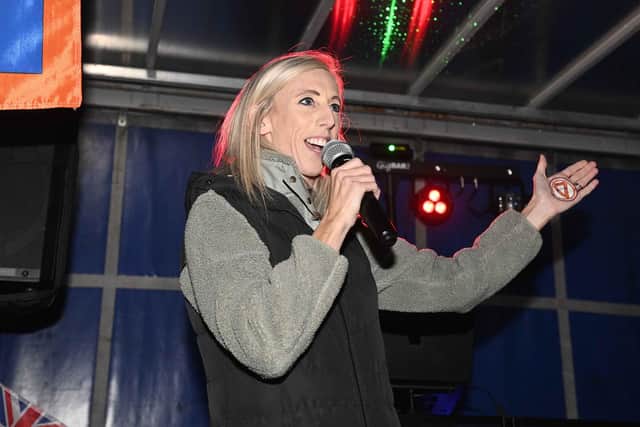 DUP MP Carla Lockhart speaking during a Drumcree family support event at Edgarstown Estate, Portadown, in September. Photo: Mark Marlow/PA Wire
