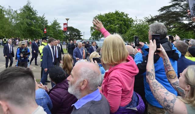The crowd hoping to get a glimpse of the royal couple at Hazelbank Park last week. Royal visits should not be used as a diversion. Picture: Arthur Allison/Pacemaker Press.