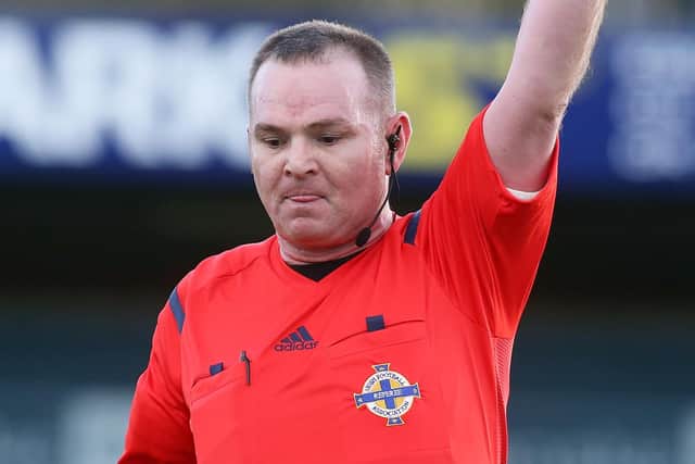 Peter McGrath operating as an Irish League referee in 2014. (Photo by Lorcan Doherty/PressEye)
