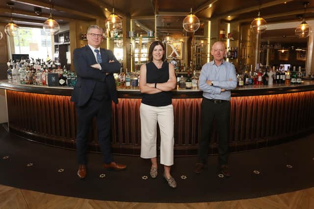 Perpetua McShane and Colum Clenaghan of Harris Stocktaking Systems are joined by Dave Commander of Ten Square as they celebrate the company’s 40th anniversary