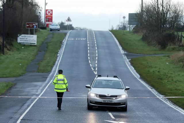 General view of the scene where three men died following a two-vehicle crash in Co Tyrone.