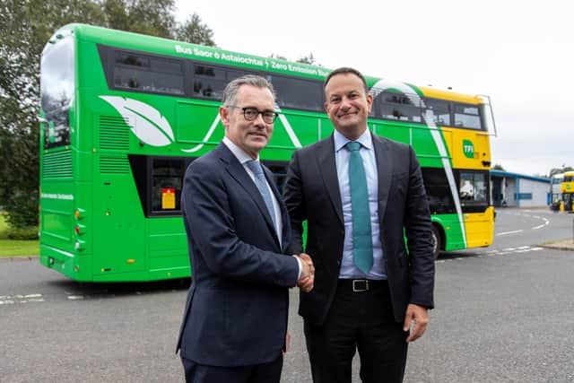 Wrightbus chief executive Jean-Marc Gales pictured with Taoiseach Leo Varadkar during a recent visit to Ballymena's factory