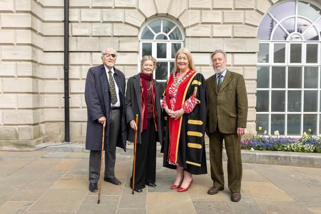 Mayor of Ards and North Down councillor Karen Douglas with Lady Rose and Peter Lauritzen of Mount Stewart Estate and Chris Spurr, chairman of the Ulster History Circle, pictured at the unveiling of a blue plaque to commemorate Viscount Castlereagh at Ards Arts Centre, Town Hall, Newtownards on April 19