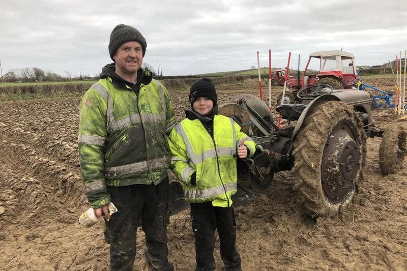 Ferguson enthusiast Colin Taylor with son Aaron from Drumaness at the ploughing day held at Killough by the Ploughing Academy for Northern Ireland. Picture:  Ploughing Academy for Northern Ireland