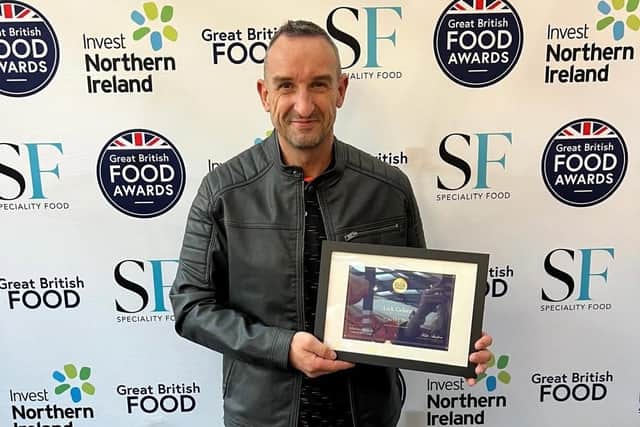 Lick Gelato in Newcastle is Northern Ireland’s tastiest food. Picture shows joint founder Simon Welby receiving his award in London