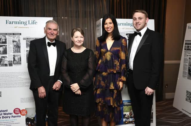 Agri Student of the year Stephen Evans pictured with Basil Bayne Harper Adams University, Ruth Rodgers editor Farming Life and Joanne Knox, deputy editor 