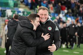 Jim Magilton celebrates after Cliftonville's Irish Cup semi-final victory over Larne. PIC: Desmond Loughery/Pacemaker Press