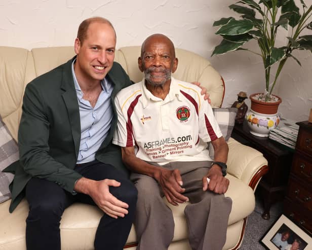 Alford Gardner, who stepped off the Empire Windrush - a ship which brought about 500 migrants to the UK from the Caribbean - had a special visit from HRH Prince William of Wales at his home in Leeds, West Yorkshire as part of Pride of Britain