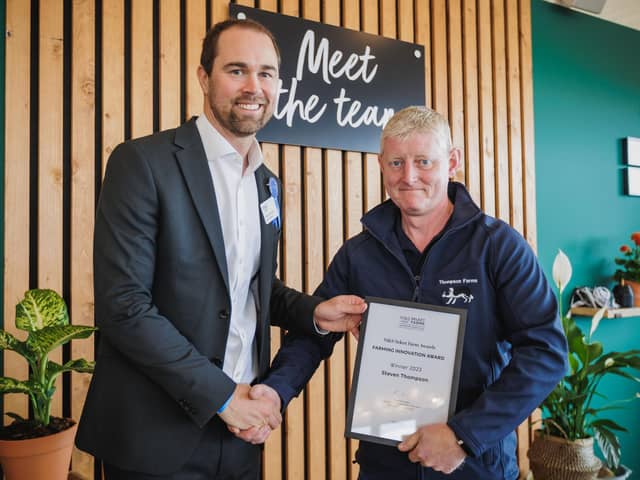 Steven Thompson pictured receiving is award from M&S Agriculture Manager, Peter Kennedy.