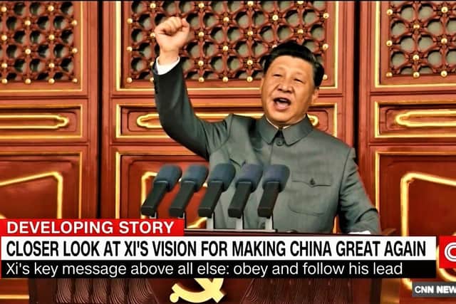 Xi Jinping, the Chinese dictator (seen here in CNN footage of a Communist Party rally) is currently facing internal dissent in the form of street protests
