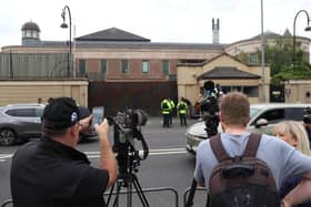 Members of the media outside Newry Crown Court, where former DUP leader Sir Jeffrey Donaldson was found guilty of 18 historical sex offences. Picture: Liam McBurney/PA Wire