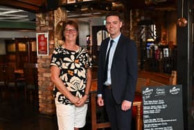 Situated next to Down Royal Racecourse, country gastropub Gowdy’s of Down Royal has been acquired by its long-term lessees as part of a six-figure investment supported by Ulster Bank. Pictured at Gowdy’s are owner Tara Walsh and Ulster Bank business development manager Lee White