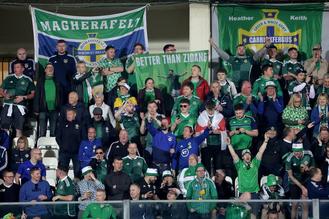 Northern Ireland fans cheer on their team during the Euro 2024 qualifier against San Marino