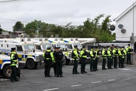 PSNI at  the 'Great March For Gaza' in Scarva on Saturday