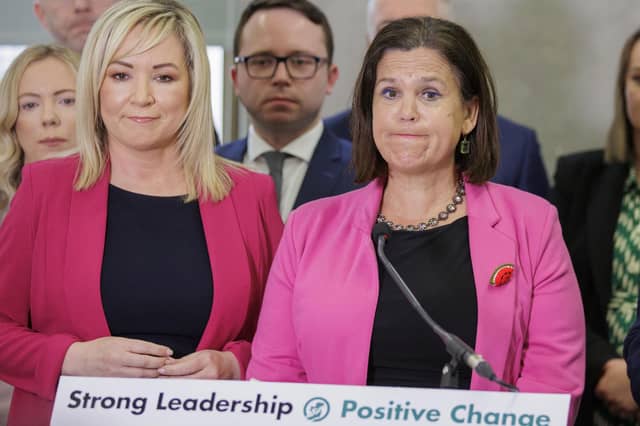 Sinn Fein's president Mary Lou McDonald, right, and vice president Michelle O'Neill, left. The party has hit a rocky patch, with weeks of negative headlines following a series of scandals