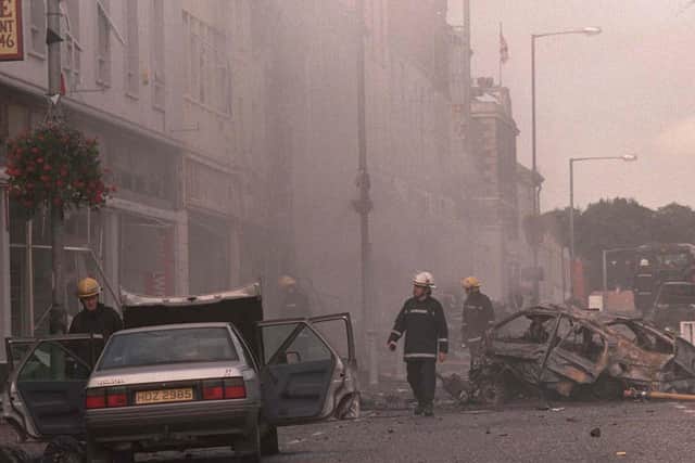 Scene of devastation in the Co Down town of Banbridge on Saturday evening after a car bomb exploded at around 4.30pm on 1 August 1998.
