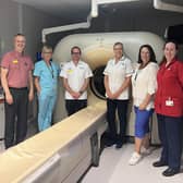 Diagnostics and stroke colleagues involved in introducing the latest AI (artificial intelligence) technology to help to identify the most suitable treatments for stroke patients at Daisy Hill Hospital