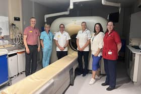 Diagnostics and stroke colleagues involved in introducing the latest AI (artificial intelligence) technology to help to identify the most suitable treatments for stroke patients at Daisy Hill Hospital