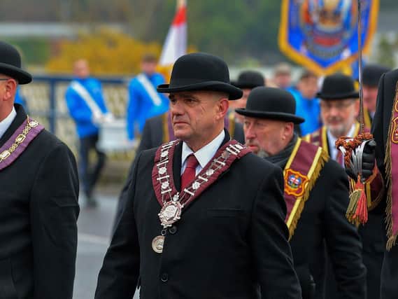 Graeme Stenhouse, Governor ABOD, pictured at the Apprentice Boys of Derry’s Shutting of the Gates parade held in the city on Saturday last. Photo: George Sweeney