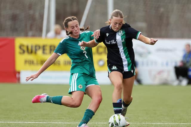 Northern Ireland's Grace Murray (left) up against Shamrock Rovers in the girls' premier section. (Photo by Jonathan Porter/PressEye)
