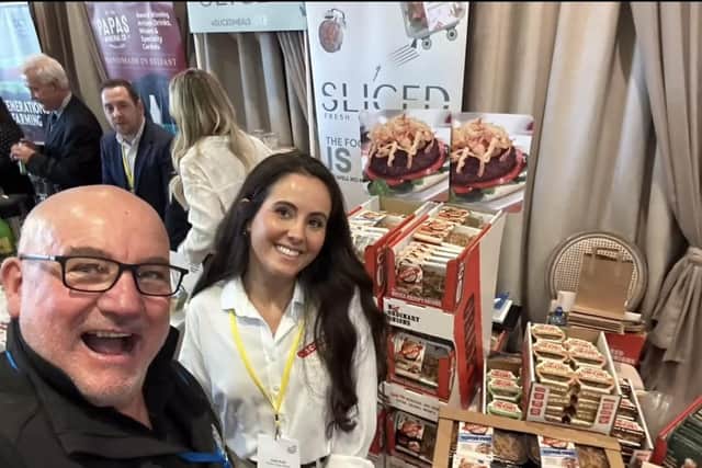 Marcus Carter of Artisan Food Club pictured with Jodie Brown, sales and marketing manager of Scott’s Crispy Onion