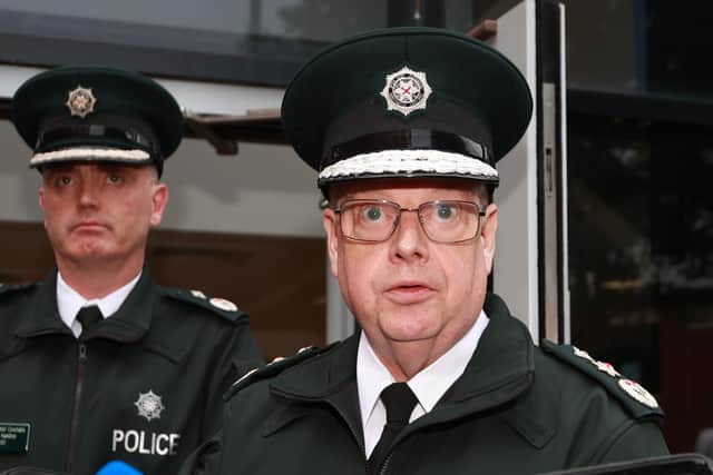 PSNI Chief Constable Simon Byrne reading a statement outside James House in Belfast after a special meeting of the Policing Board last week. He faces another difficult week after a court finding the PSNI treated two officers were unlawfully disciplined for an arrest made at a Troubles commemoration event in 2021.
Photo: Liam McBurney/PA Wire