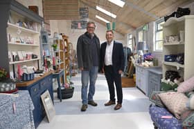 Drenagh Estate & Gardens, near Limavady, has transformed a former piggery into a boutique garden and lifestyle store showcasing locally crafted products, regional artists and artisan producers. Pictured is Conolly McCausland, owner, Drenagh Estate with Stephen Davidson, business manager, Bank of Ireland