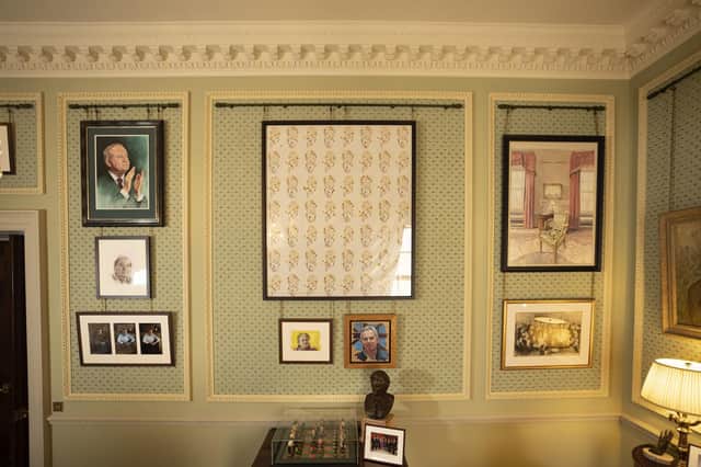 Lady Grey's Study at Hillsborough Castle featuring the Preparing the Peace art work install in 2023.