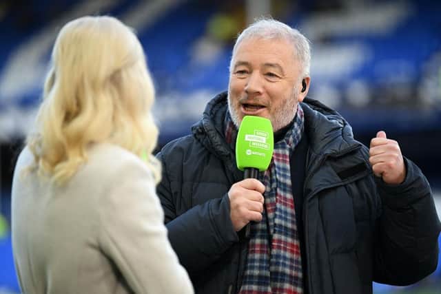 LIVERPOOL, ENGLAND - FEBRUARY 03: Ally McCoist interacts with a colleague prior to the Premier League match between Everton FC and Tottenham Hotspur at Goodison Park on February 03, 2024 in Liverpool, England. (Photo by Michael Regan/Getty Images)