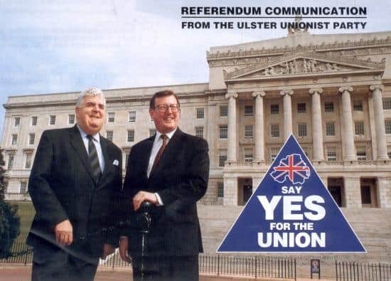 UUP literature at the time of the 1998 Good Friday / Belfast Agreement vote; back then David Trimble he needed 70% in favour to make the deal stick
