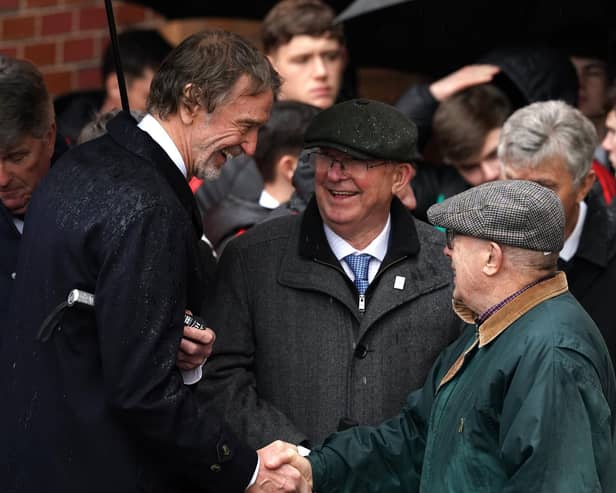 Sir Jim Ratcliffe (left) with former Manchester United manager Sir Alex Ferguson (centre) after the memorial service for the victims of the 1958 Munich Air Disaster at Old Trafford, Manchester