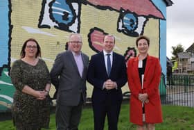 Leanne Abernethy, chairperson of Focus on Family pictured with Eddie McGoldrick, director and co-founder of The Electric Storage Company, Minister for the Economy, Gordon Lyons and Anne Marie McGoldrick, operations director of Project Girona and co-founder of The Electric Storage Company