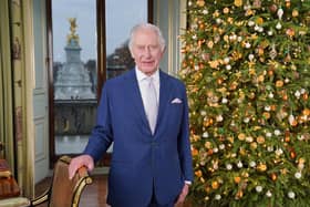 King Charles III during the recording of his Christmas message at Buckingham Palace, London. Picture: Jonathan Brady/PA Wire