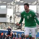 Kyle Lafferty celebrates scoring his second goal against Finland during the UEFA EURO 2016 Group F qualifier.