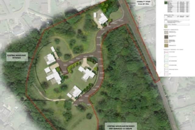 The housing development would have been built over more than one-third of the site of Tullynagardy Wood, as shown in this image included in Ards and North Down Council reports. The developer unsuccessfully argued the construction site shouldn't count as part of the wood.