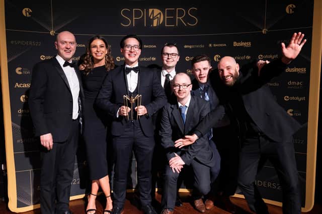 Ali MacFarlane and the Sugar Rush team collecting the award for Digital Transformation In Industry and Infrastructure at the 2022 Spider Awards