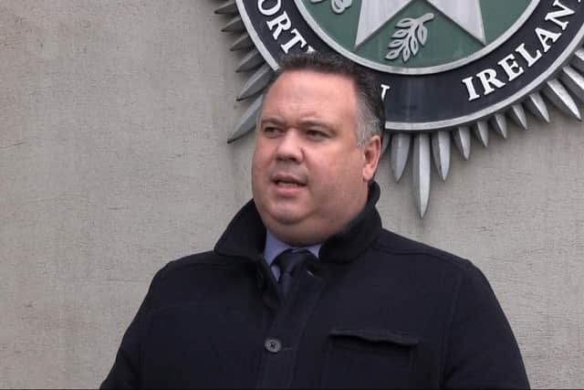 PSNI Detective Chief Inspector John Caldwell speaking at a press conference in Belfast