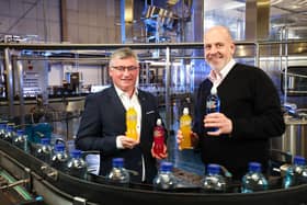 Lurgan-based Classic Mineral Water has made a £3.4m investment to develop a third bottling line that will enable the production of isotonic beverages for the private label market for the first time on the island of Ireland. Pictured are Liam Duffy, CEO and owner, Classic Mineral Water and John Hood, director of Food & Drink, Invest NI