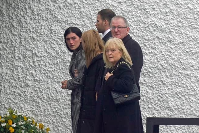 The family of Jessica Gallagher, 24, arrive at St Michael's Church, Creeslough, for her funeral mass.