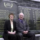 May Dunlop and her husband Willie pictured at the opening of the Joey Dunlop Memorial garden in Ballymoney in 2001