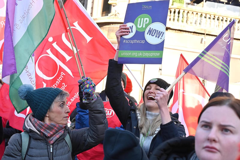 Thousands of public sector workers are staging rallies during what is being billed as Northern Ireland's largest strike in 50 years.