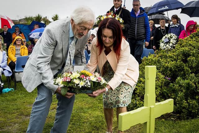 John Maxwell and Mary Hornsey lay a wreath to their son Paul Maxwell who was killed when Lord Mountbatten's boat was blown up by the IRA. Mary will read poetry to her son at the Victims' Day event at Stormont. Photo credit: Liam McBurney/PA Wire