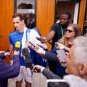 Andy Murray speaks to the press yesterday after confirming his decision not to play in the singles at Wimbledon