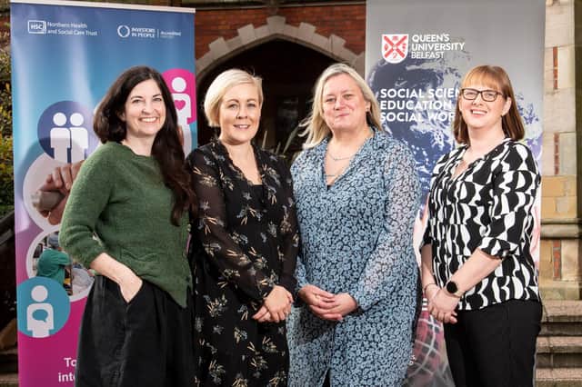 (L-R): Dr Catherine McNamee, from the School of Social Sciences, Education and Social Work at Queen’s University Belfast; Dr Holly Greer, Consultant Psychiatrist for the Northern Trust and Chair of Child and Adolescent Faculty of the Royal College of Psychiatrists in Northern Ireland; Caroline Doherty, Regional Deaf CAMHS Project Worker; and Dr Bronagh Byrne, from the School of Social Sciences, Education and Social Work at Queen’s University Belfast.