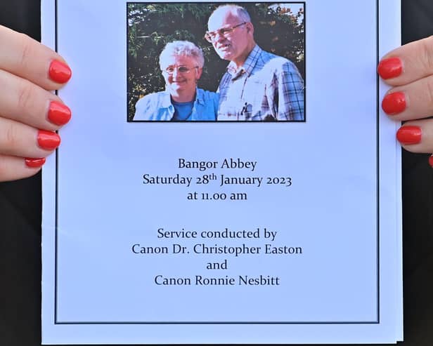 Family and Friends of Alex and Ann Easton  during their joint  funeral in Bangor Abbey on Saturday